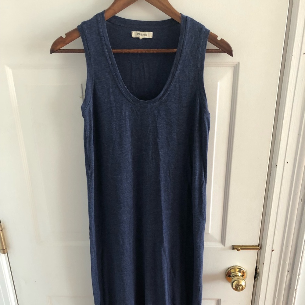 Madewell scoop neck sleeveless casual midi dress in heathered blue